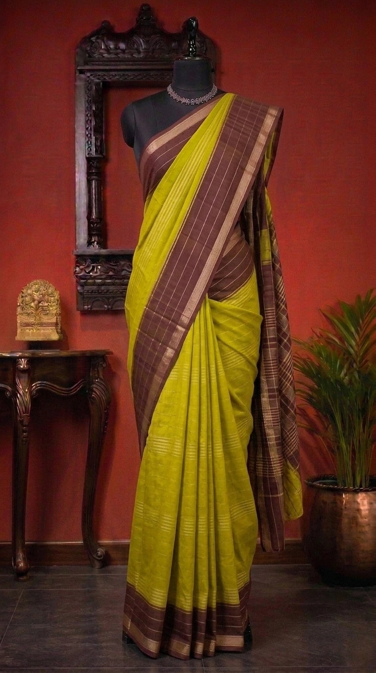 Lime Yellow Mysore Crepe Silk saree