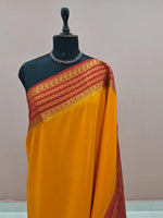 Mango Yellow Plain Mysore Crepe Silk Saree 1
