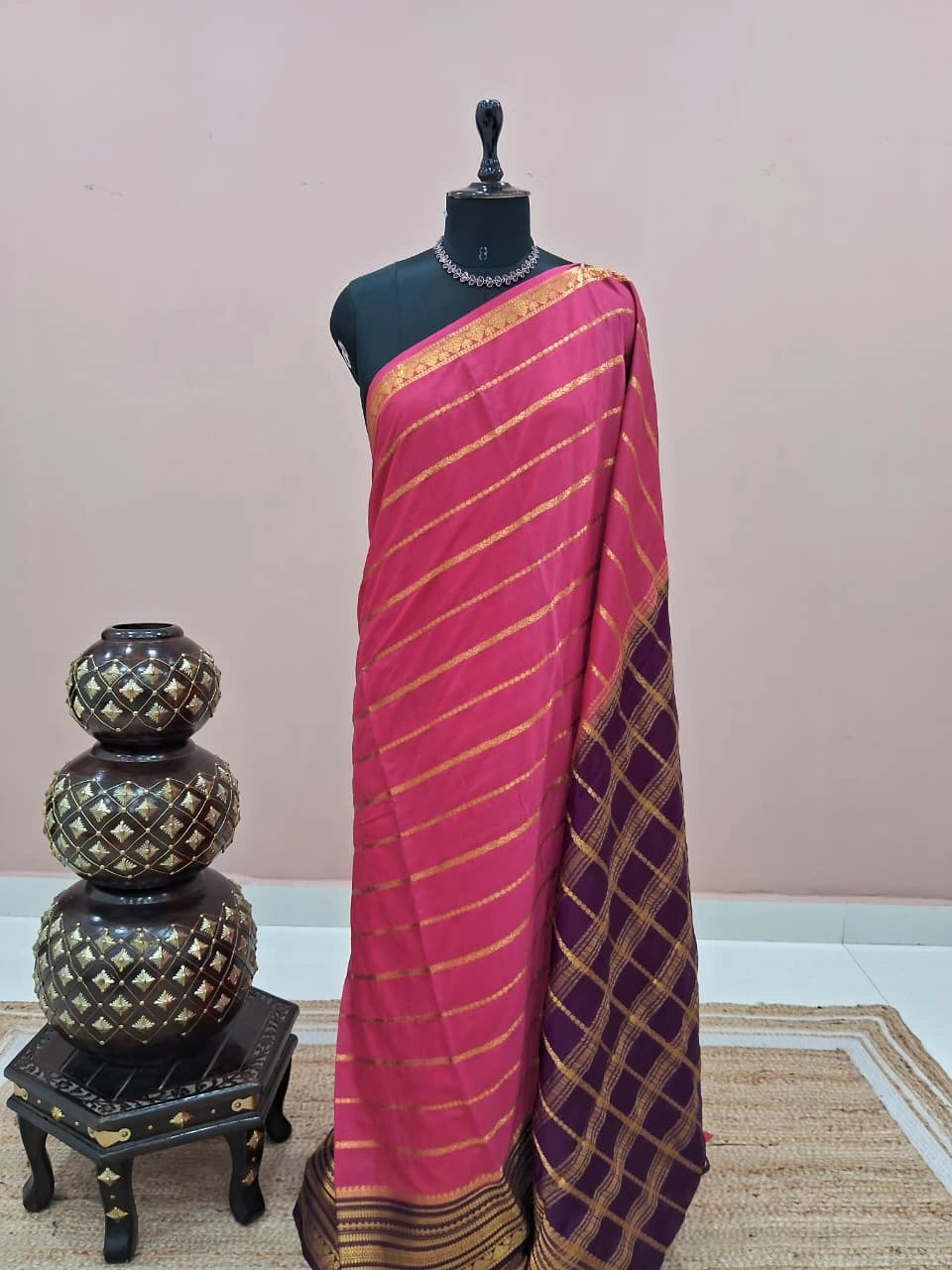 Rose Pink Crepe Silk saree