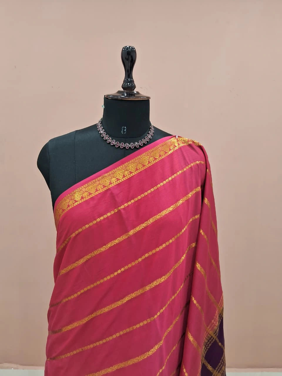 Rose Pink Crepe Silk saree 1