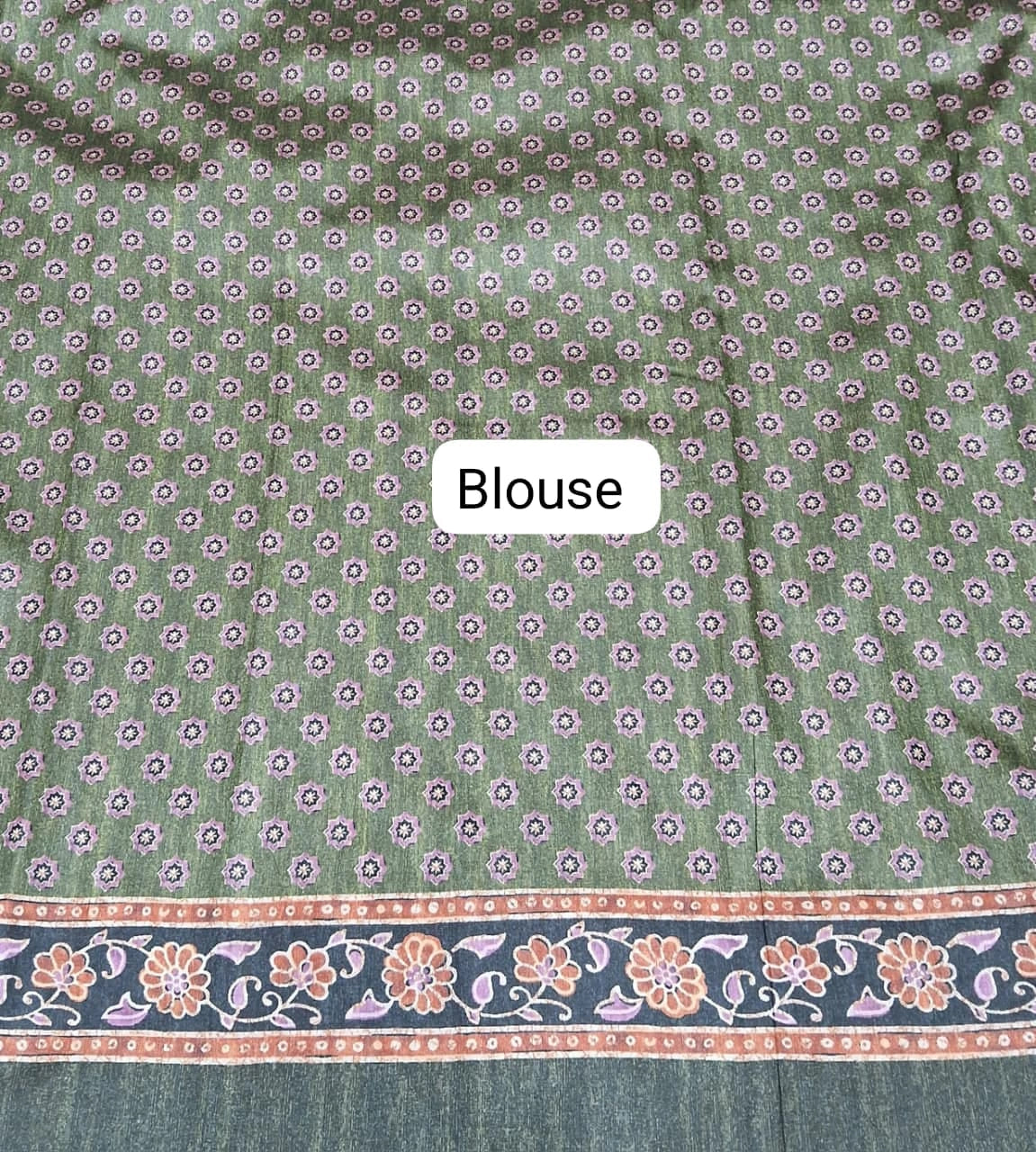 Leaf Green Satin Tussar Saree Blouse