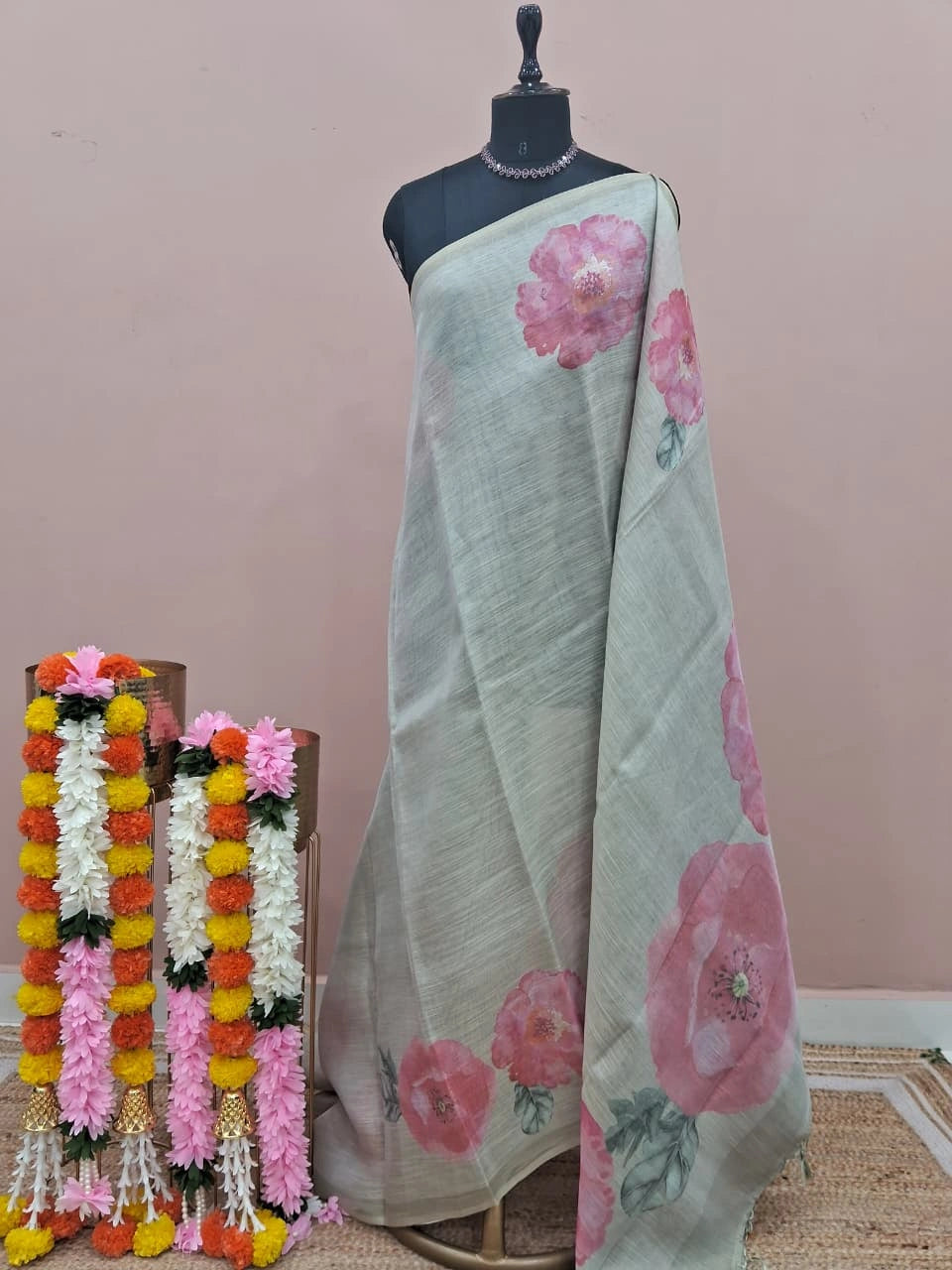 Light Pure Mint Blue Tissue Tussar Saree