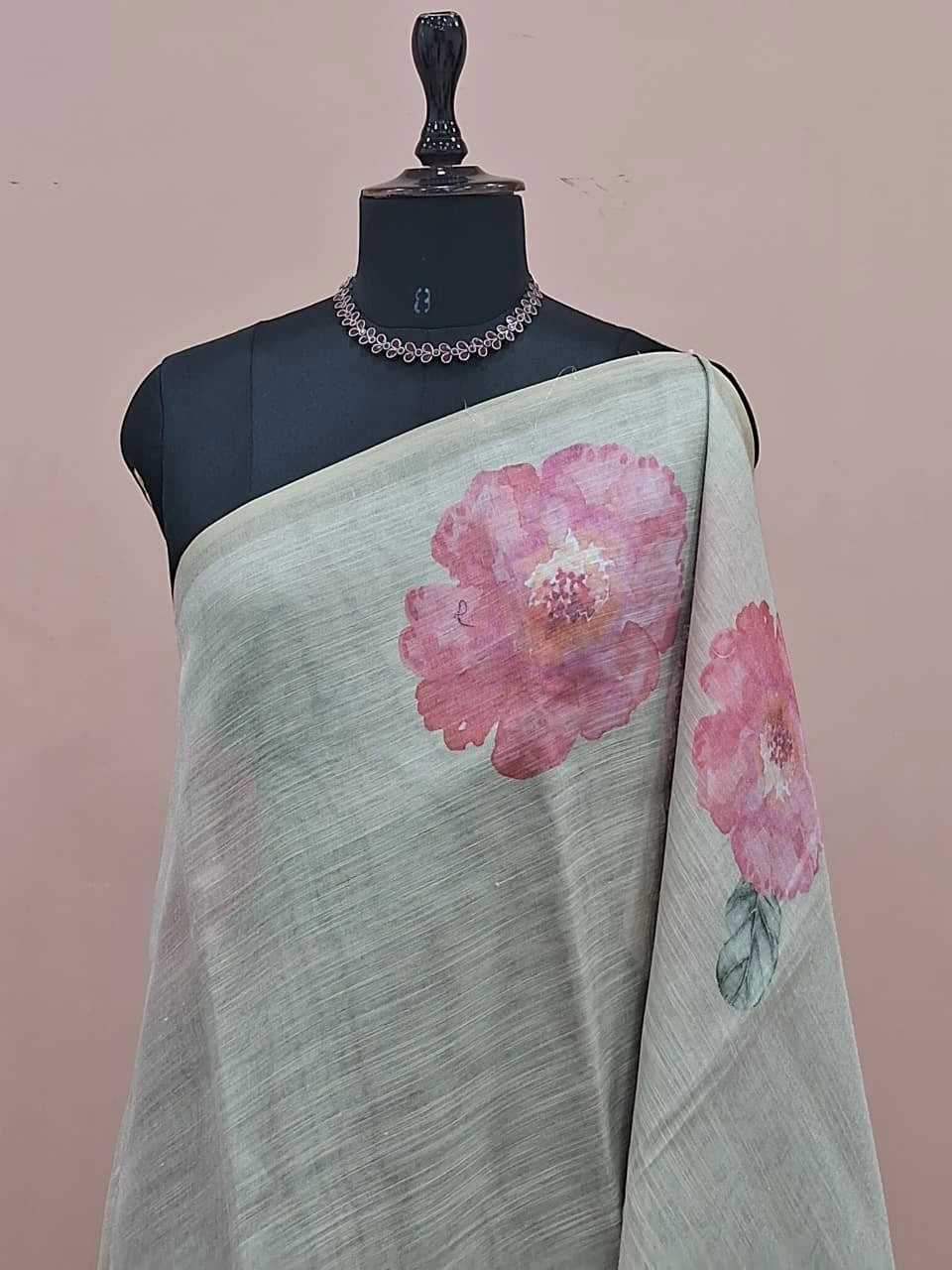 Light Pure Mint Blue Tissue Tussar Saree 1