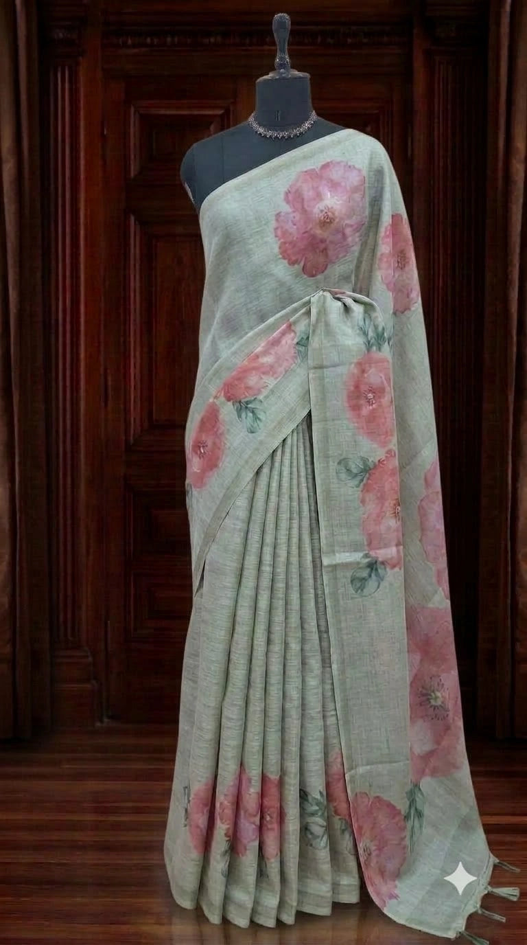 Light Pure Mint Blue Tissue Tussar Saree