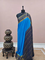 Caribbean Blue Plain Mysore Crepe Silk Saree 