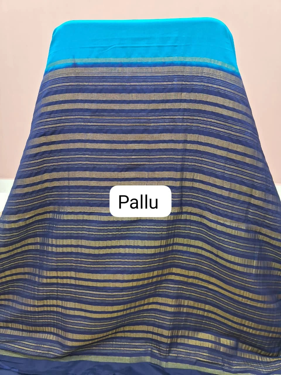 Caribbean Blue Plain Mysore Crepe Silk Saree Pallu