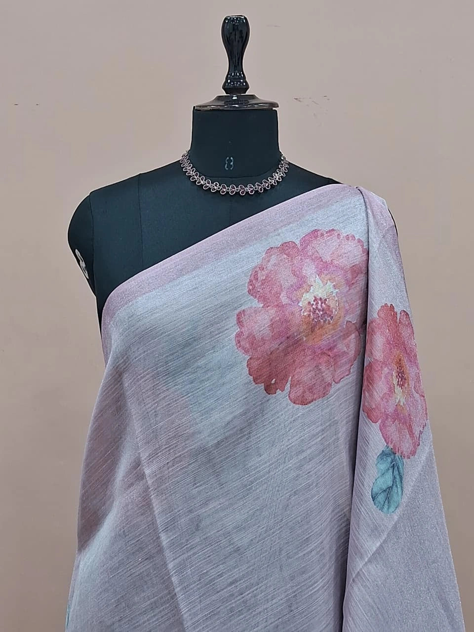 Light Baby Pink Tissue Tussar Saree 1