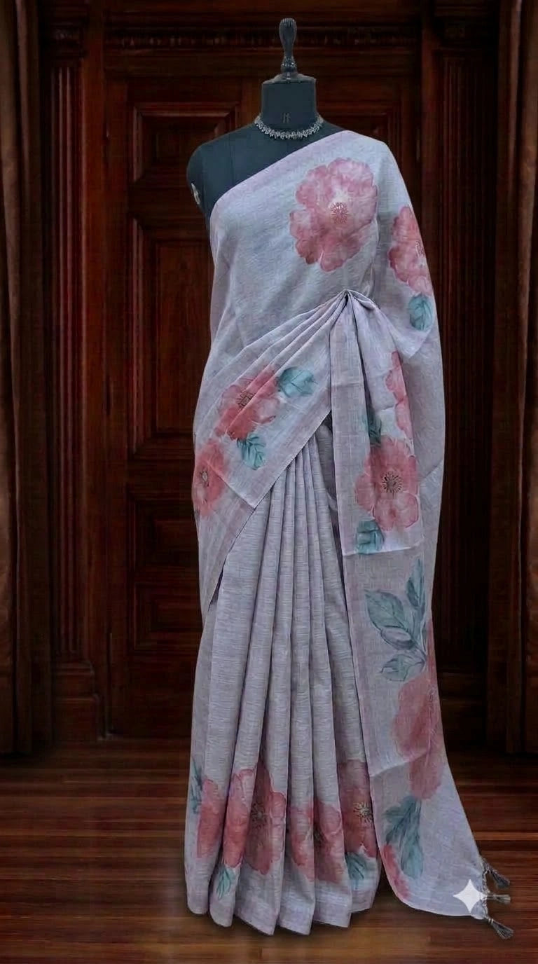 Light Baby Pink Tissue Tussar Saree