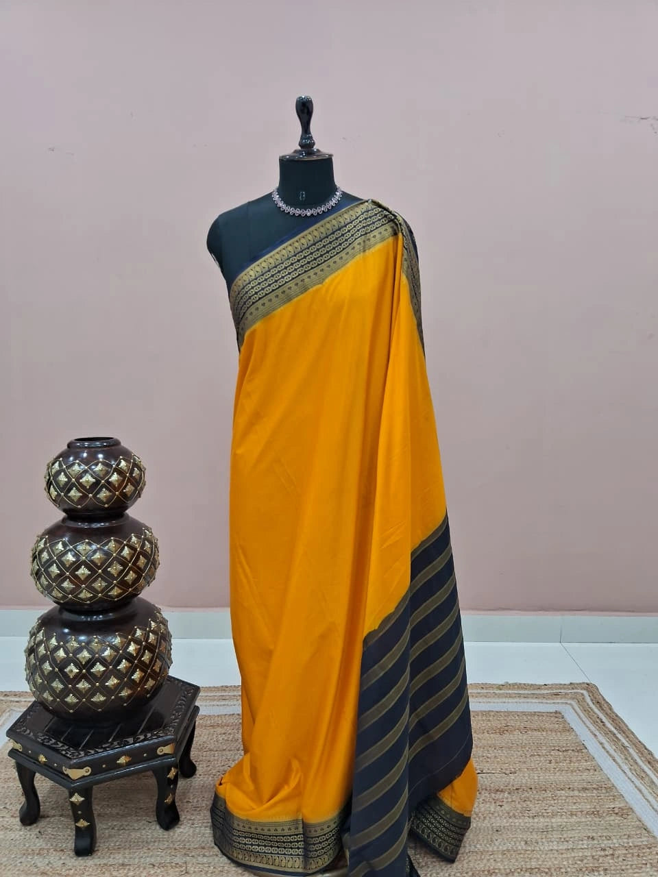 Yellow Mysore Crepe Silk Saree