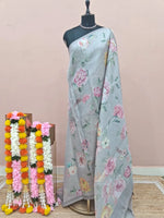 Light Grey Tissue Tussar Saree