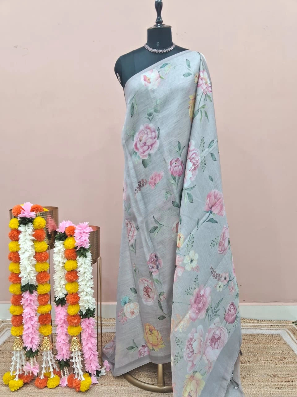 Light Grey Tissue Tussar Saree