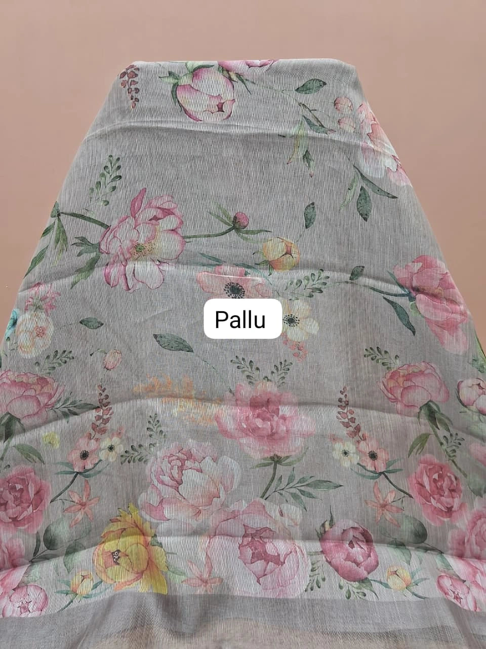 Light Grey Tissue Tussar Saree Pallu