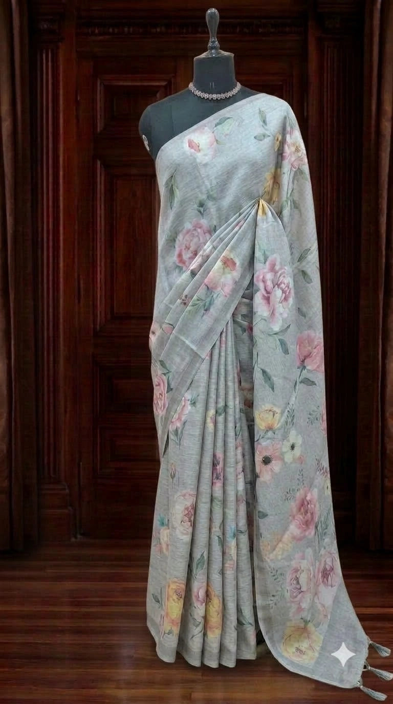 Light Grey Tissue Tussar Saree