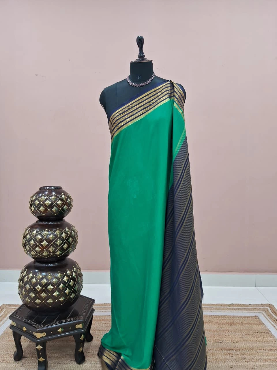 Rama Green Mysore Crepe Silk Saree