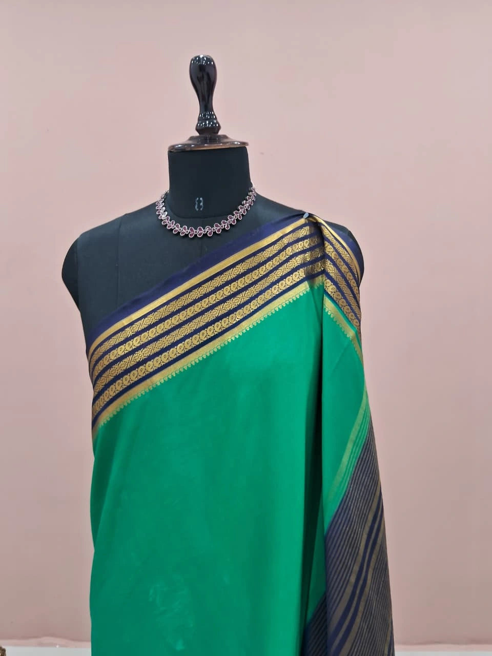 Rama Green Mysore Crepe Silk Saree 1