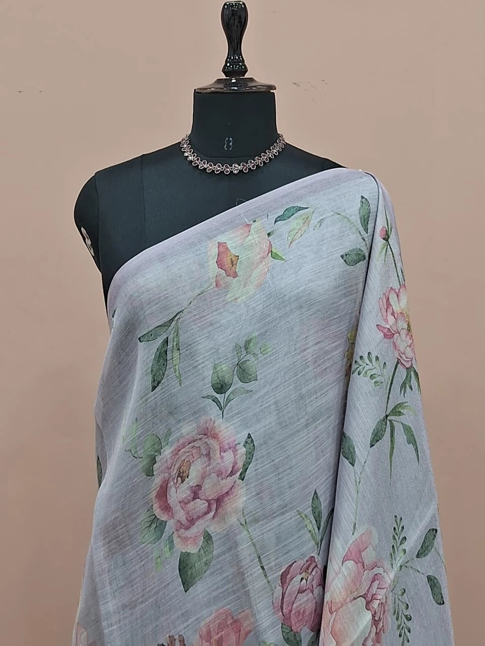 Metal Grey Tissue Tussar Saree 1