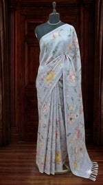 Metal Grey Tissue Tussar Saree