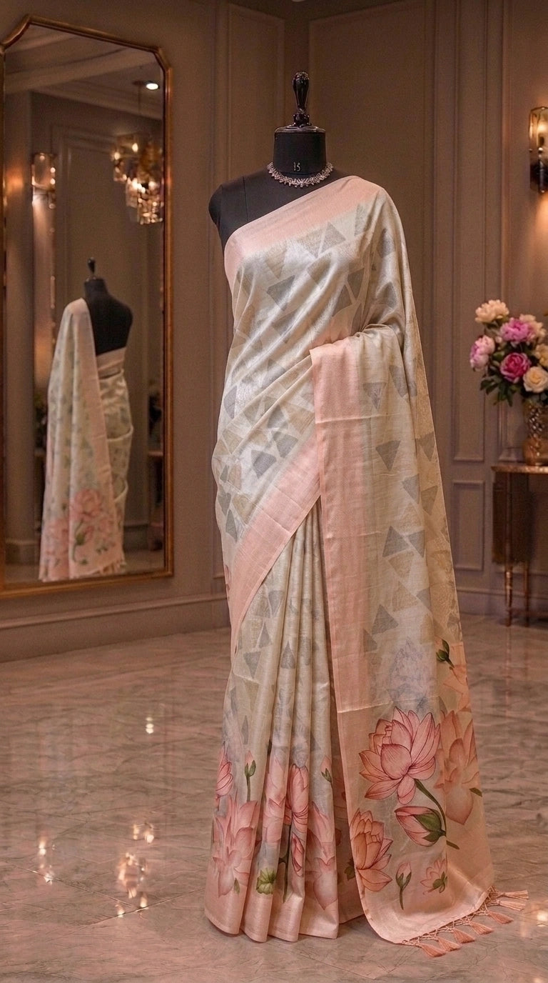 Light Silver Shaded Silk Saree 