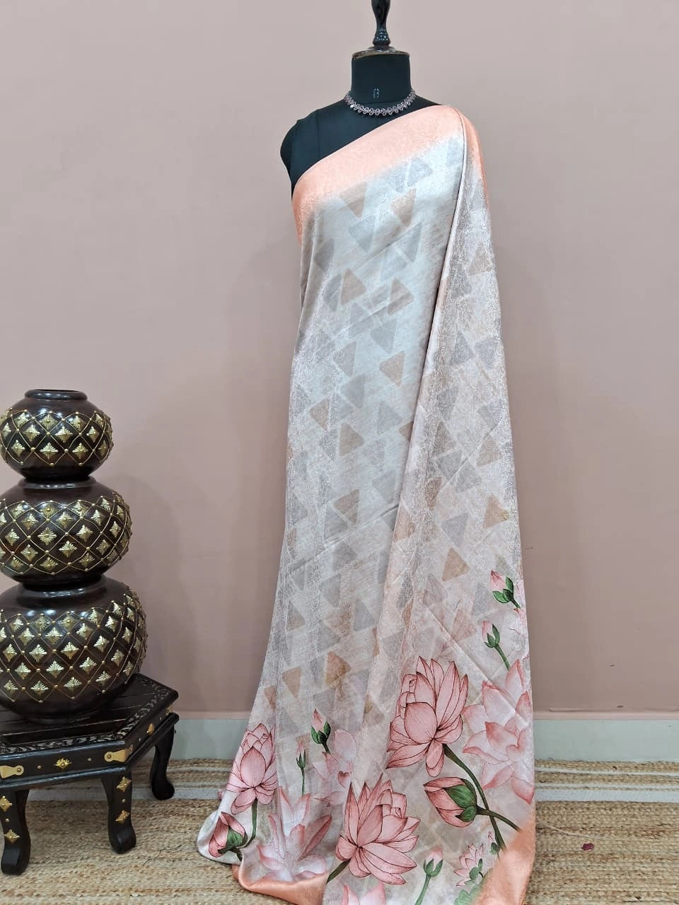 Light Silver Shaded Silk Saree 
