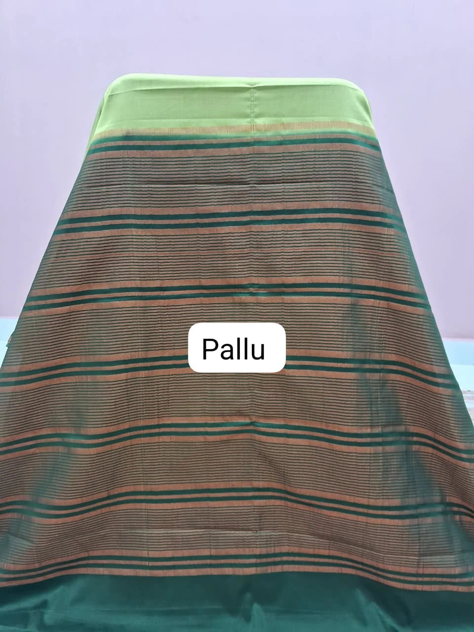 Parrot Green Plain Mysore Crepe Silk Saree Pallu