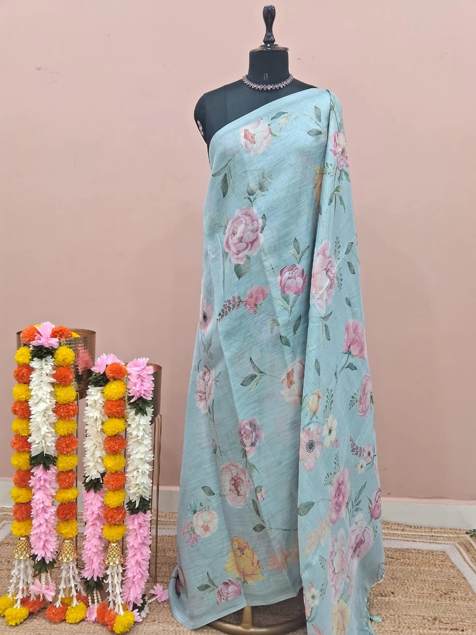 Sky Blue Tissue Tussar Saree