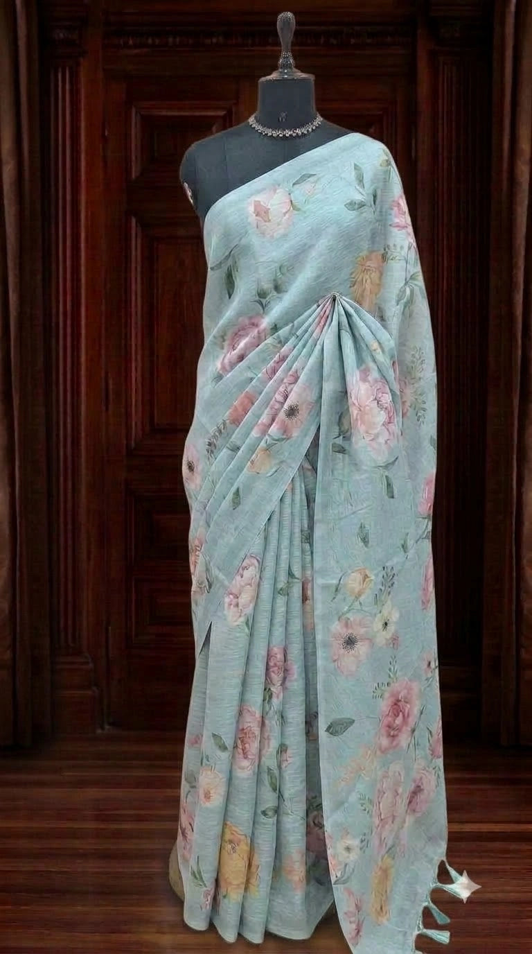 Sky Blue Tissue Tussar Saree