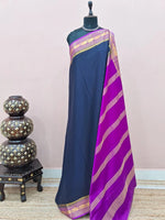 Dark Ink Blue Plain Crepe Silk Saree 