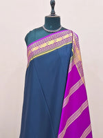 Dark Ink Blue Plain Crepe Silk Saree 1