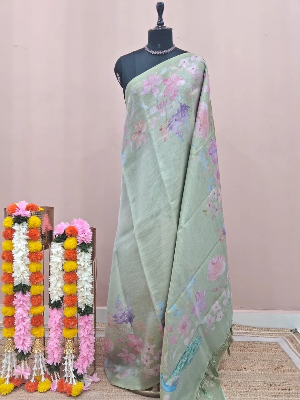 Light Mint Green Tissue Tussar Saree