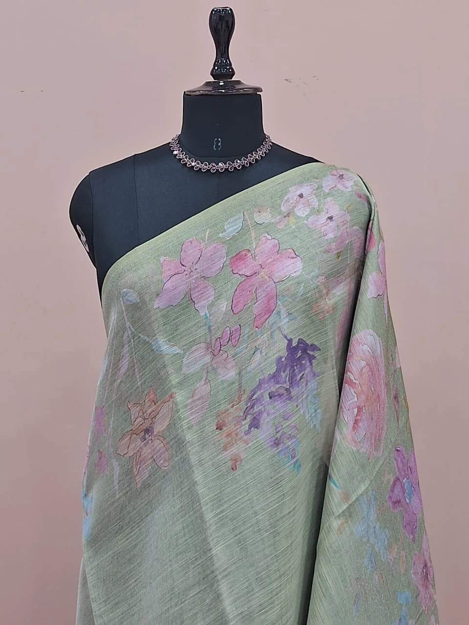 Light Mint Green Tissue Tussar Saree 1