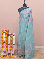 Light Aqua Blue Tissue Tussar Saree 