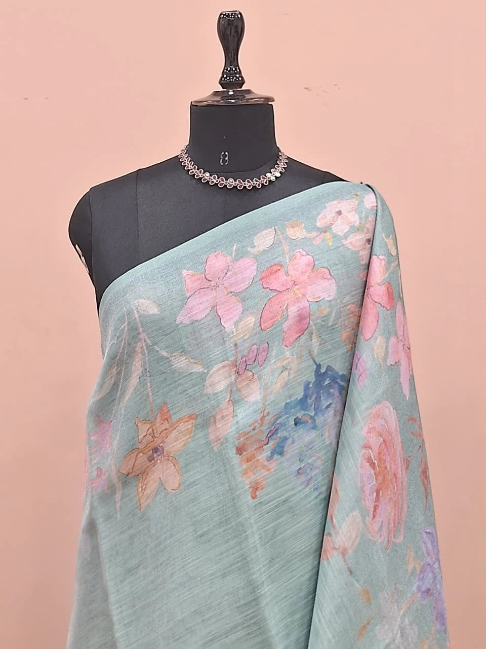 Light Aqua Blue Tissue Tussar Saree  1