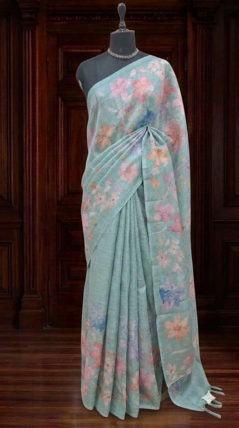 Light Aqua Blue Tissue Tussar Saree 