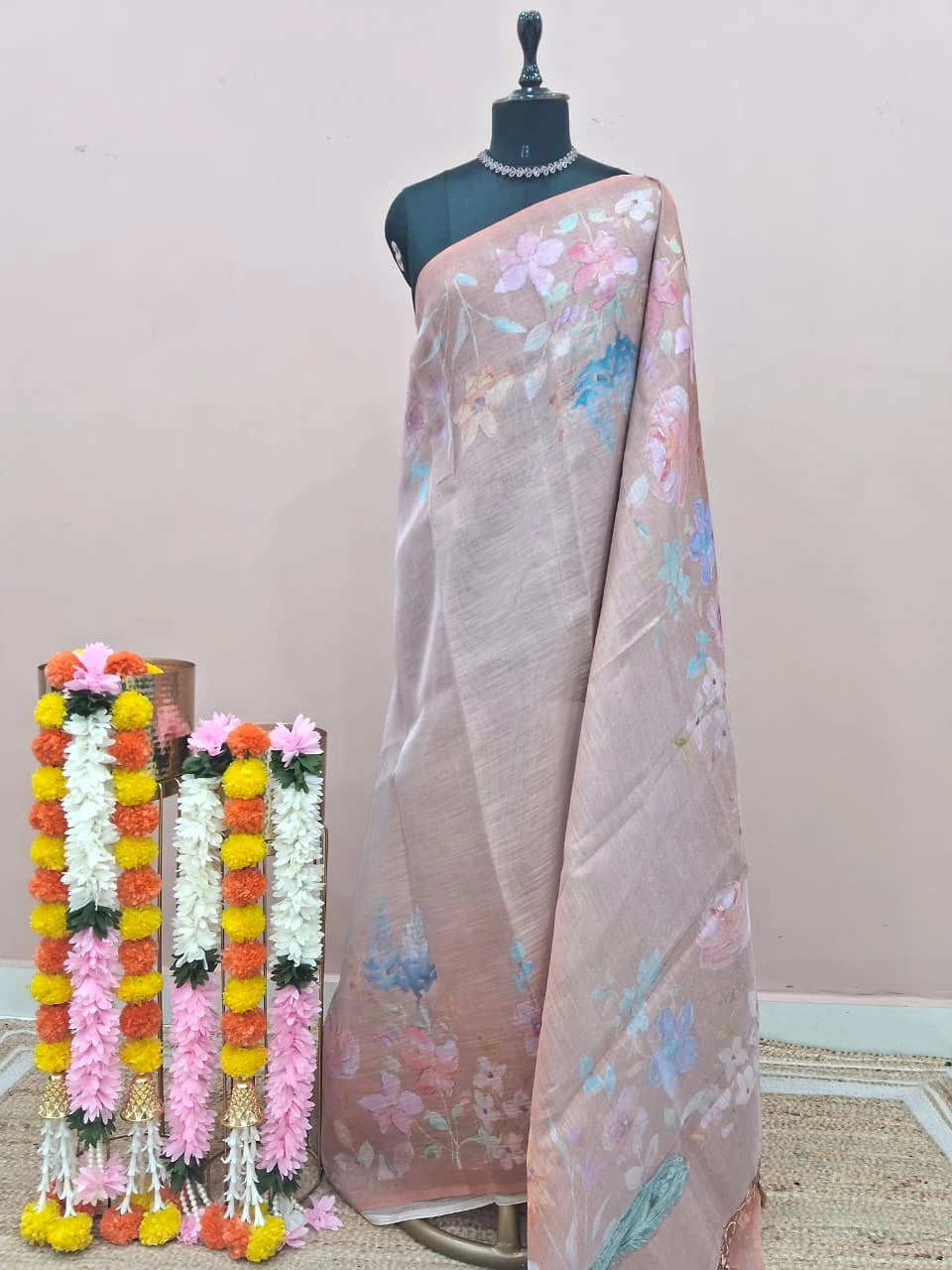 Light Sand Brown Tissue Tussar Saree 