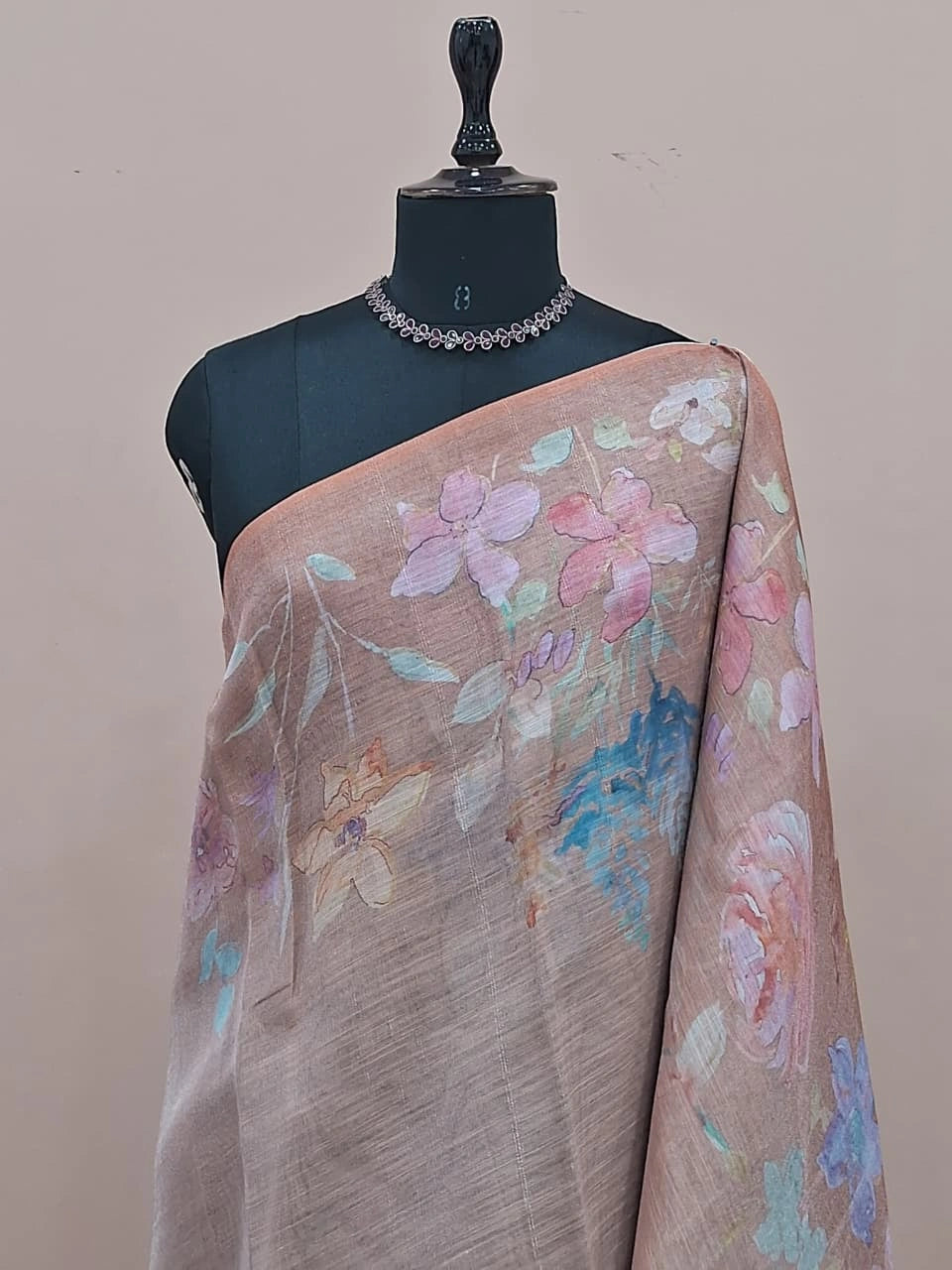 Light Sand Brown Tissue Tussar Saree  1