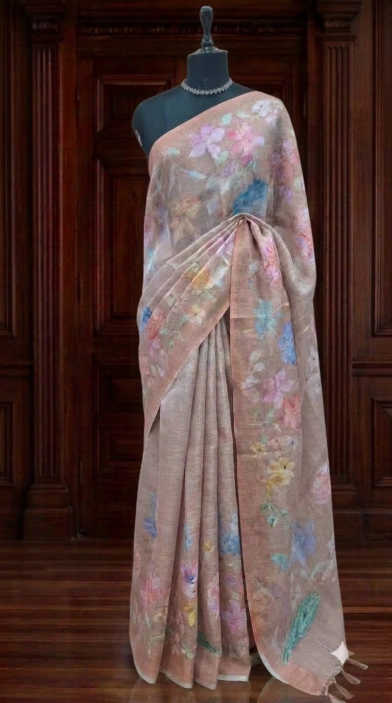 Light Sand Brown Tissue Tussar Saree 