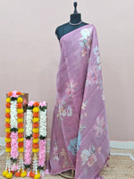Light Raspberry Pink Tissue Tussar Saree