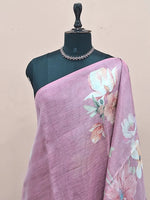 Light Raspberry Pink Tissue Tussar Saree 1