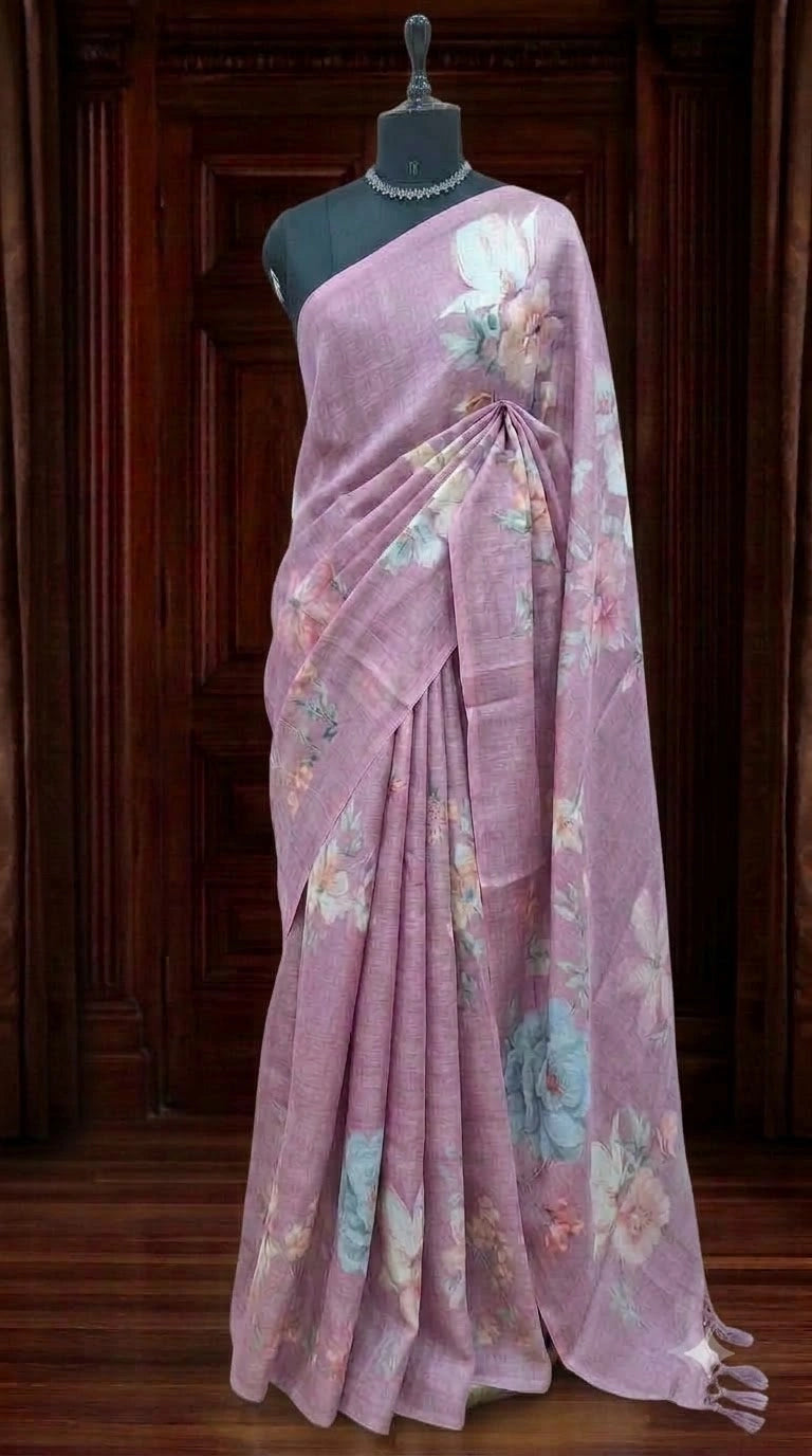 Light Raspberry Pink Tissue Tussar Saree