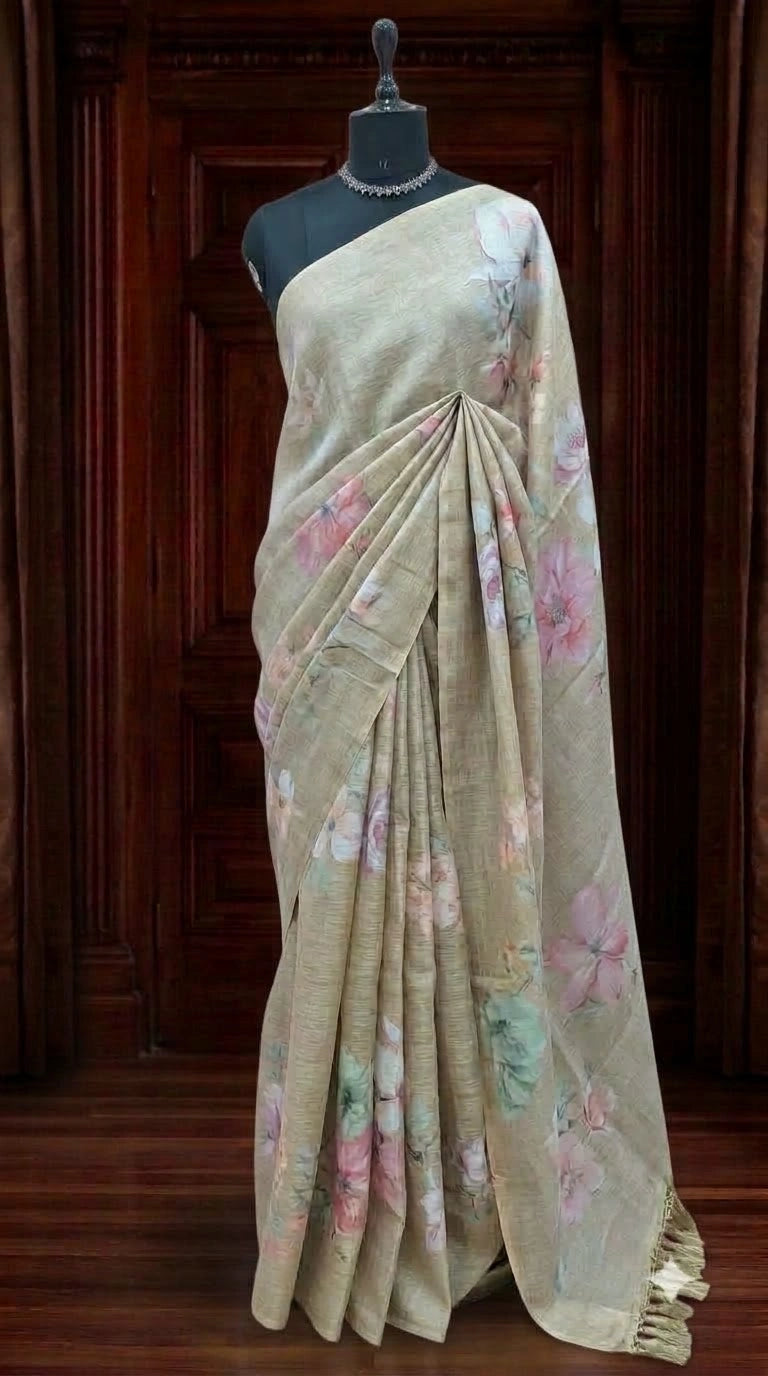 Beige Tissue Tussar Saree