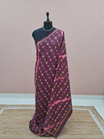 Dark Wine Embroidered Tussar Saree 