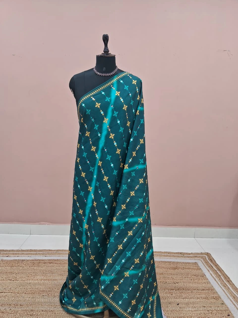 Teal Blue Embroidered Tussar Saree 
