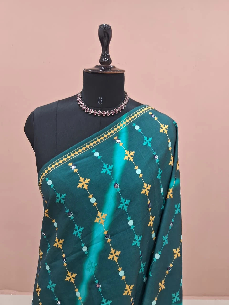Teal Blue Embroidered Tussar Saree 1