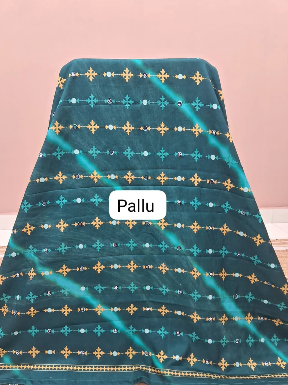 Teal Blue Embroidered Tussar Saree pallu