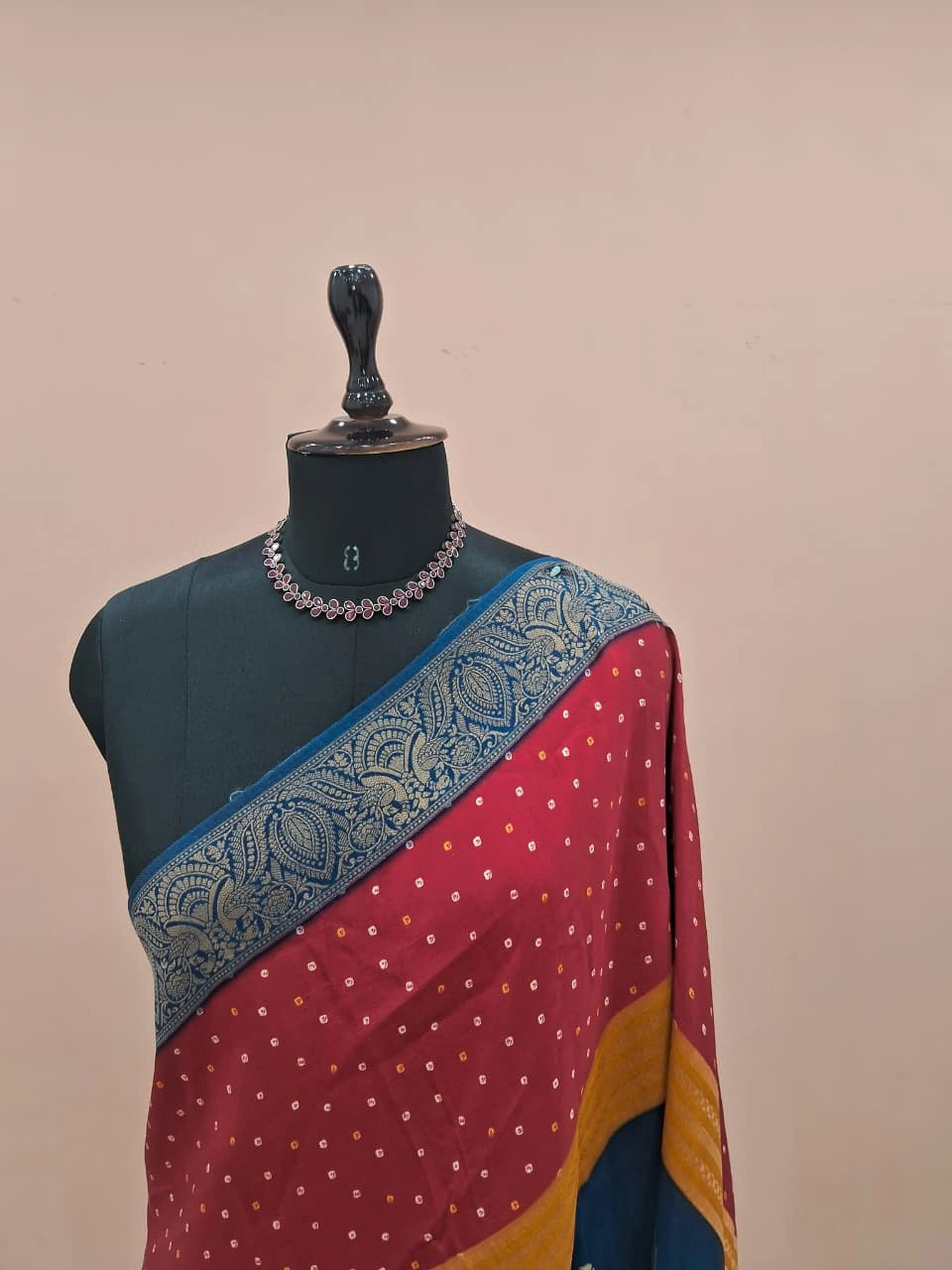 Red Chinnon Viscose Silk Saree 1