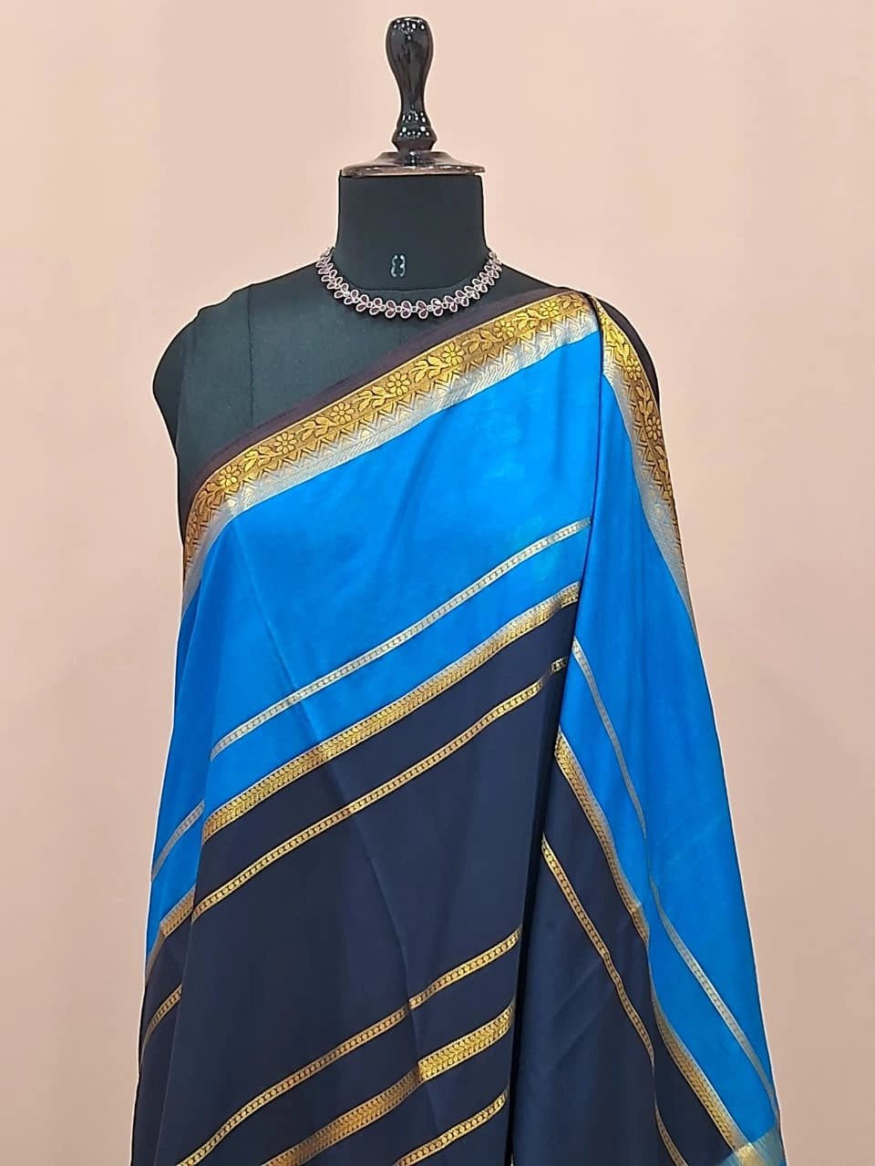 Dark Navy Blue Mysore Crepe Silk Saree 1