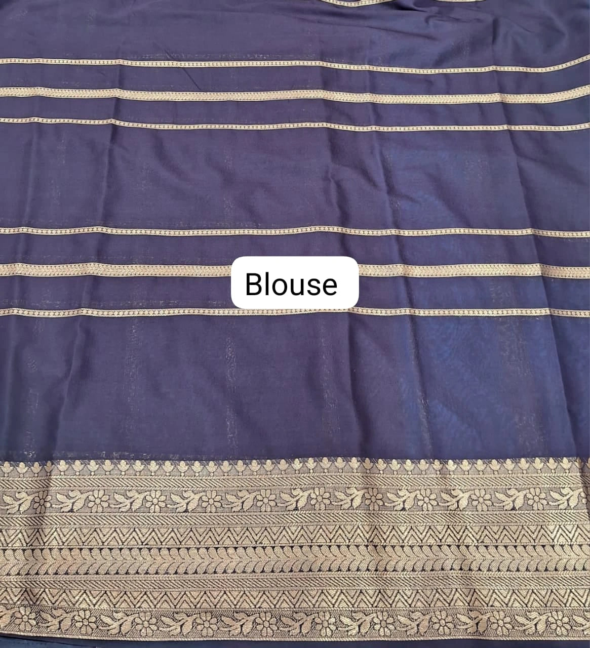 Dark Navy Blue Mysore Crepe Silk Saree blouse