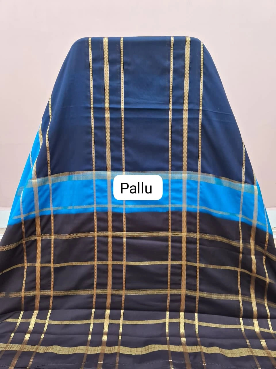 Dark Navy Blue Mysore Crepe Silk Saree pallu