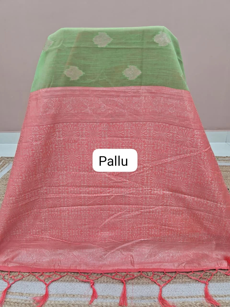 Light Green Munga Cotton Saree Pallu