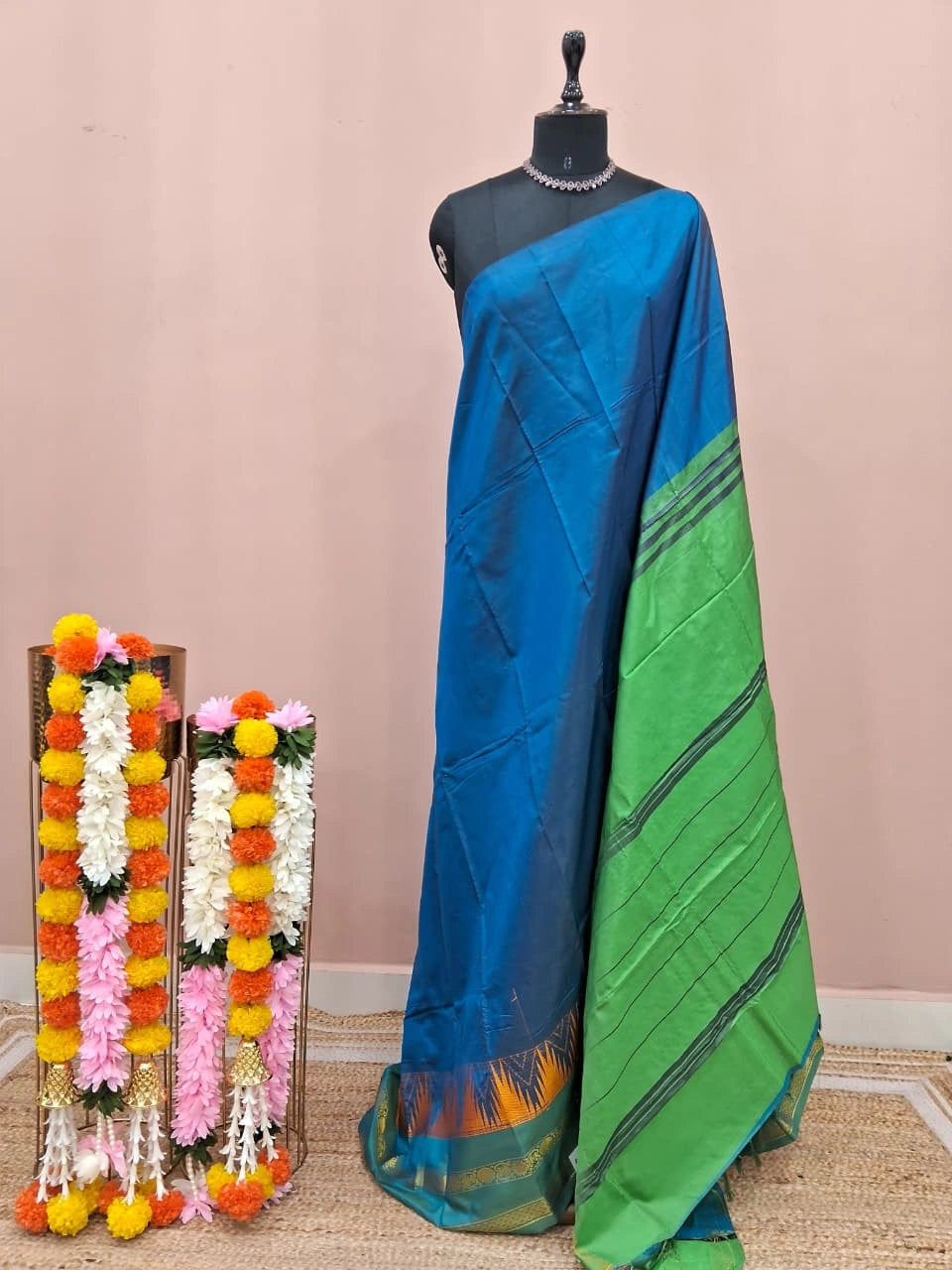 Royal Blue Plain Banana Silk Saree